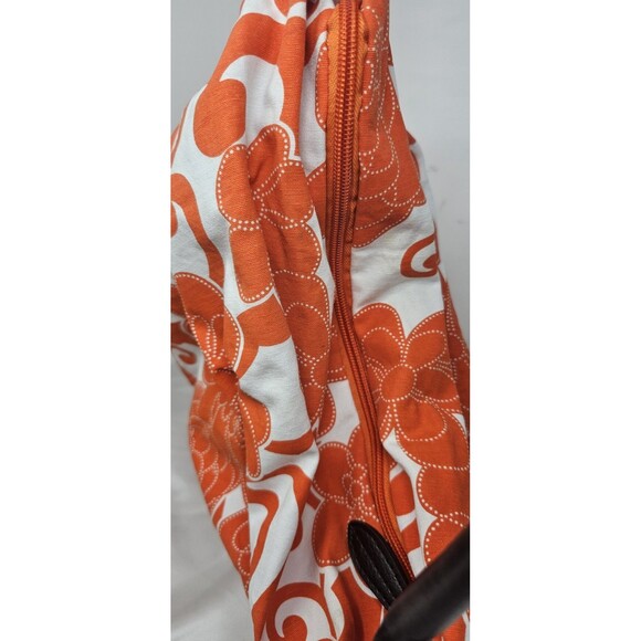 Saks Fifth Avenue Orange White Floral Fabric Shoulder Bag Slouch Hobo Lined - Picture 9 of 12